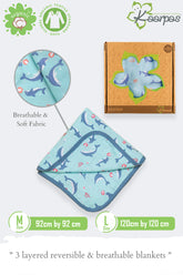 Ocean Dive' 2 layer organic muslin blanket : Dolphin